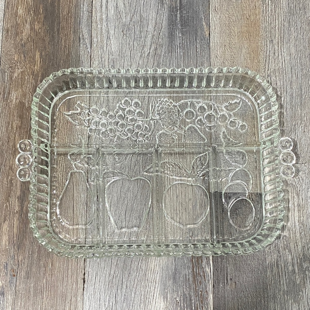 Vintage Indiana Glass Fruit Design 5  Divided Tray - Picture 3 of 10